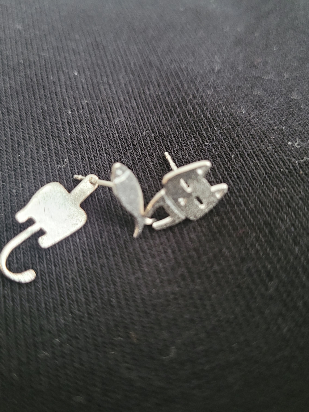 Silver Cat and Umbrella Stud Earrings - Silver